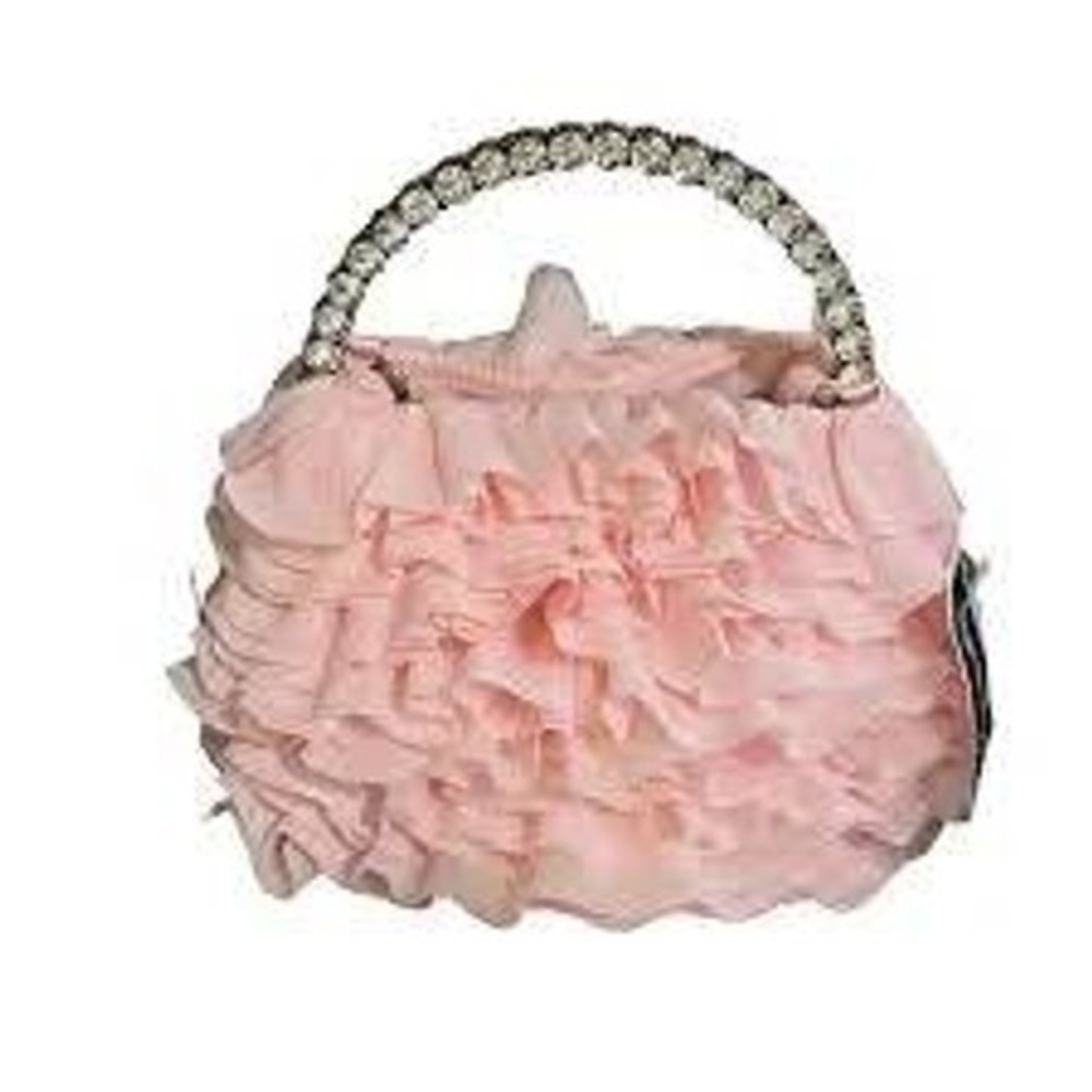 Sincerely Jules Pouch Clutch Pink Ruffle Rhinestone Handle Chain Strap Bag